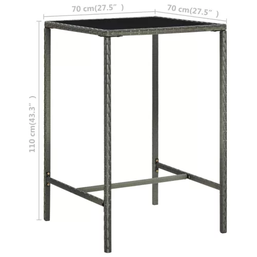 Szürke polyrattan és üveg kerti bárasztal 70 x 70 x 110 cm