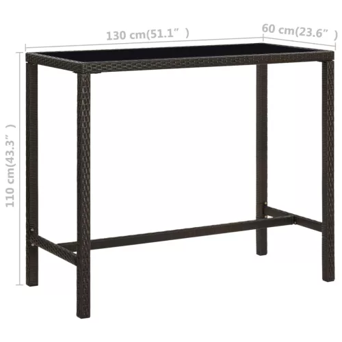 Barna polyrattan és üveg kerti bárasztal 130 x 60 x 110 cm