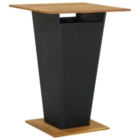   Fekete polyrattan és tömör akácfa bárasztal 80 x 80 x 110 cm
