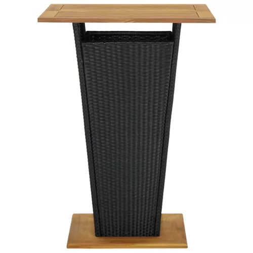 Fekete polyrattan és tömör akácfa bárasztal 80 x 80 x 110 cm