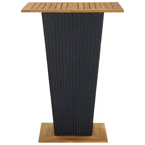 Fekete polyrattan és tömör akácfa bárasztal 80 x 80 x 110 cm