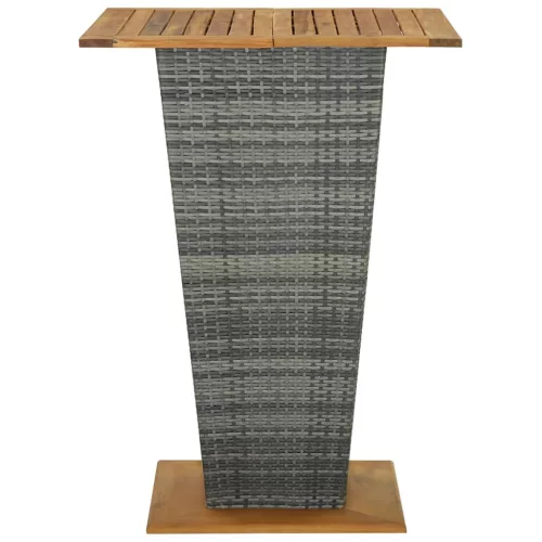 Szürke polyrattan és tömör akácfa bárasztal 80 x 80 x 110 cm