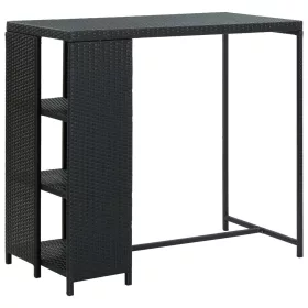  Fekete polyrattan bárasztal tárolópolccal 120 x 60 x 110 cm