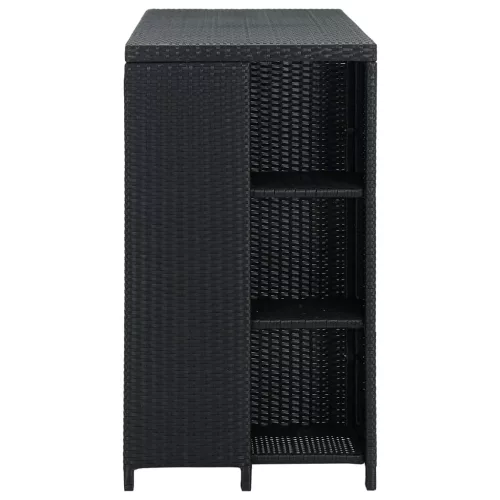 Fekete polyrattan bárasztal tárolópolccal 120 x 60 x 110 cm