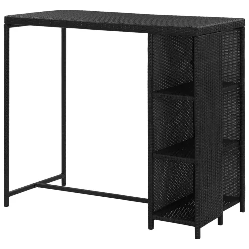 Fekete polyrattan bárasztal tárolópolccal 120 x 60 x 110 cm