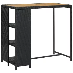   Fekete polyrattan bárasztal tárolópolccal 120 x 60 x 110 cm
