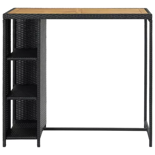 Fekete polyrattan bárasztal tárolópolccal 120 x 60 x 110 cm