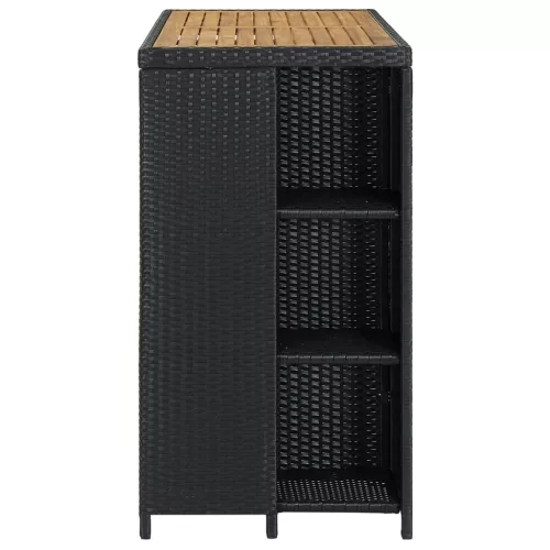 Fekete polyrattan bárasztal tárolópolccal 120 x 60 x 110 cm