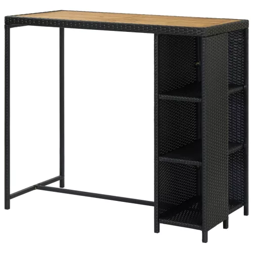 Fekete polyrattan bárasztal tárolópolccal 120 x 60 x 110 cm