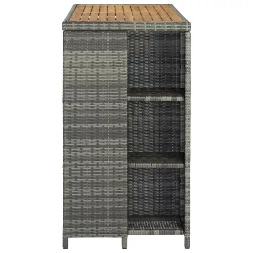 Szürke polyrattan bárasztal tárolópolccal 120 x 60 x 110 cm