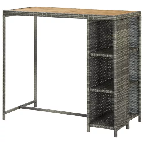 Szürke polyrattan bárasztal tárolópolccal 120 x 60 x 110 cm