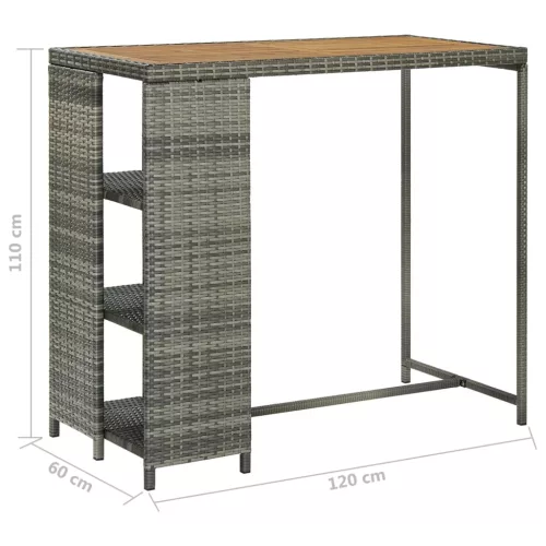 Szürke polyrattan bárasztal tárolópolccal 120 x 60 x 110 cm
