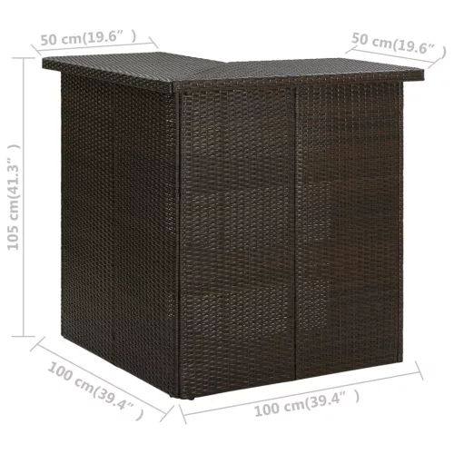Barna polyrattan sarok bárasztal 100 x 50 x 105 cm