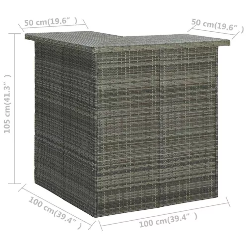 Szürke polirattan sarok bárasztal 100 x 50 x 105 cm