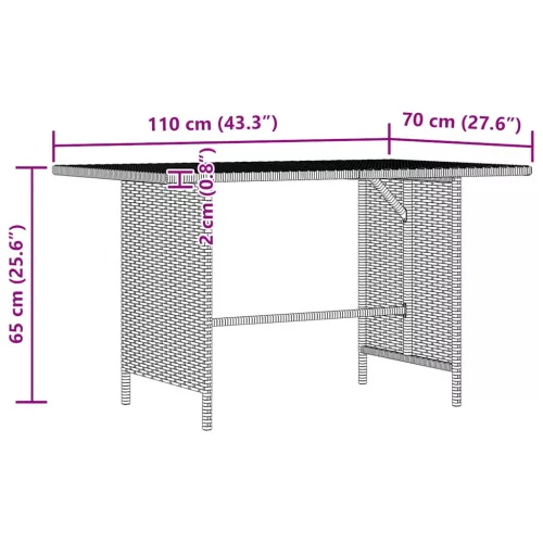 Szürke polyrattan kerti étkezőasztal 110 x 70 x 65 cm