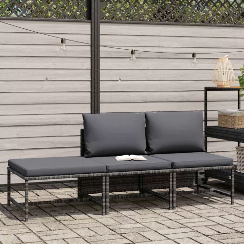 3 részes szürke polyrattan kerti ülőgarnitúra párnákkal