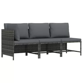3 részes szürke polyrattan kerti bútorszett párnákkal