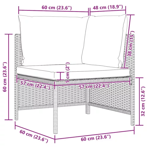 3 részes szürke polyrattan kerti bútorszett párnákkal
