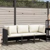 3 személyes fekete polyrattan kerti kanapé párnákkal