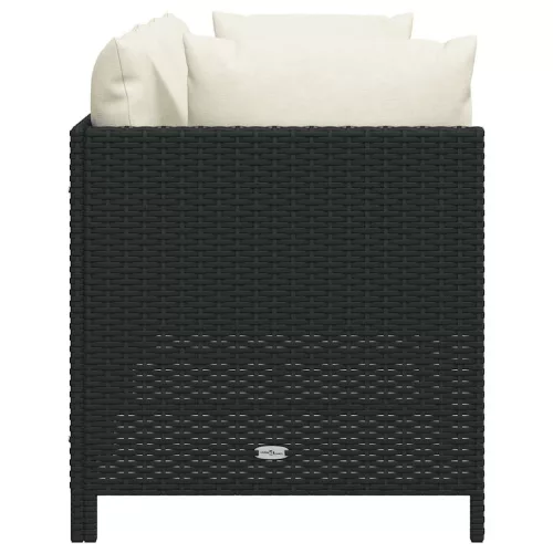 3 személyes fekete polyrattan kerti kanapé párnákkal