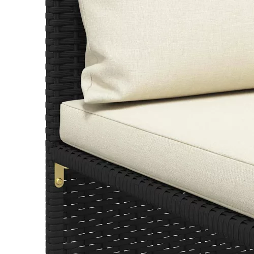 3 személyes fekete polyrattan kerti kanapé párnákkal