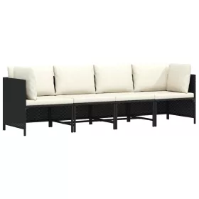 4 személyes fekete polyrattan kerti kanapé párnákkal