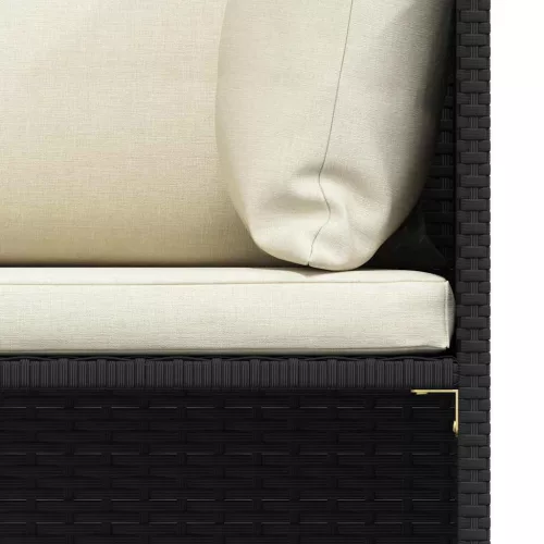 4 személyes fekete polyrattan kerti kanapé párnákkal