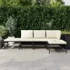 5 részes fekete polyrattan kerti kanapészett párnákkal
