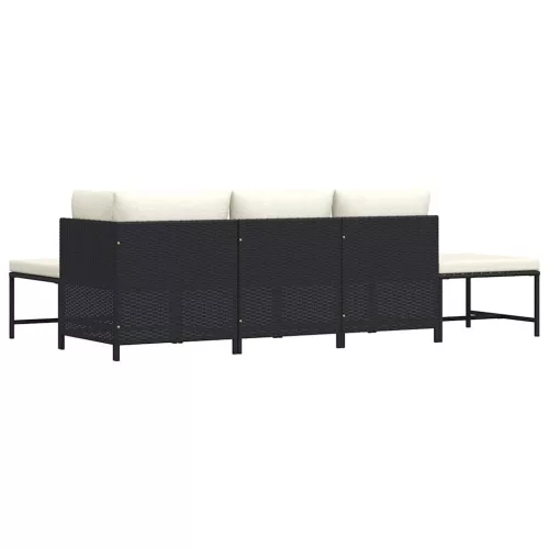 5 részes fekete polyrattan kerti kanapészett párnákkal