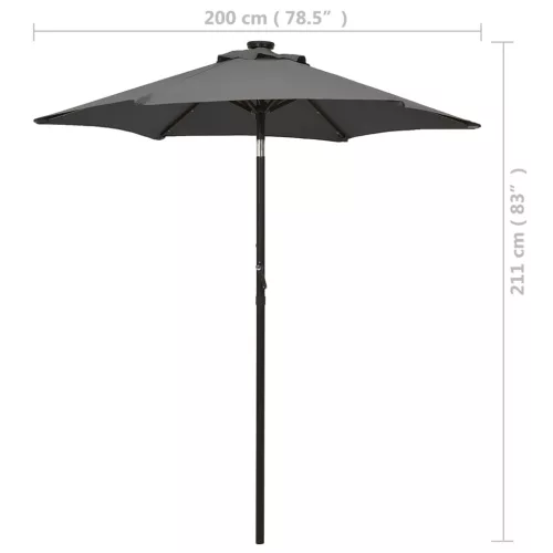 Antracitszürke alumínium napernyő LED-világítással 200 x 211 cm
