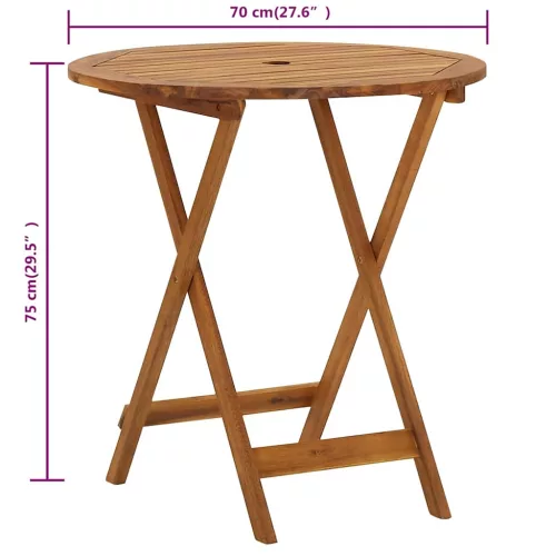 Összecsukható tömör akácfa kerti asztal 70 cm