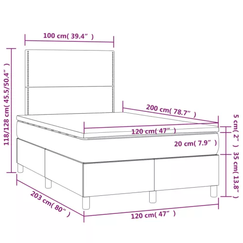 Fekete bársony rugós és LED-es ágy matraccal 120x200 cm