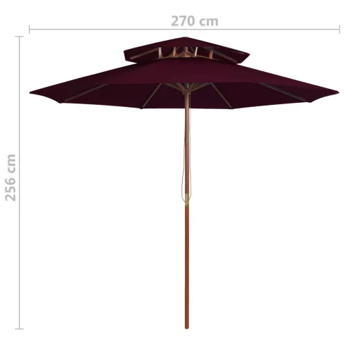 Bordóvörös kétszintes napernyő farúddal 270 cm