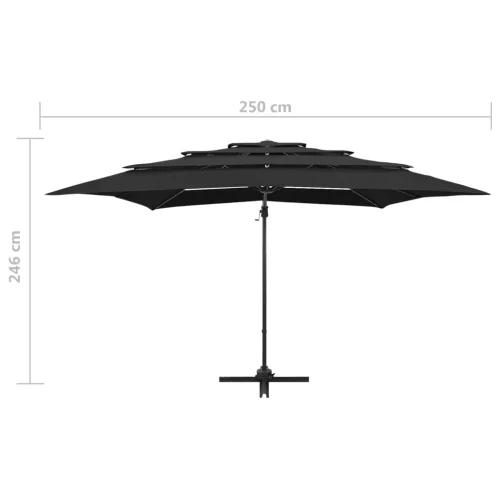4 szintes fekete napernyő alumíniumrúddal 250 x 250 cm