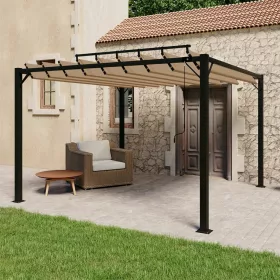   Tópszínű szövet és alumínium pavilon lamellás tetővel 3 x 3 m