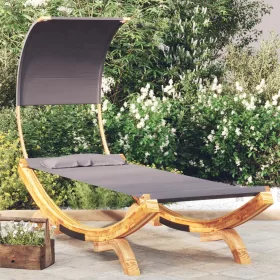   Kültéri antracit baldachinos hajlított fa nyugágy 100x200x126cm