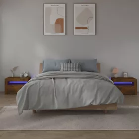  2 db füstös tölgy színű éjjeliszekrény LED-ekkel 60x35x40 cm