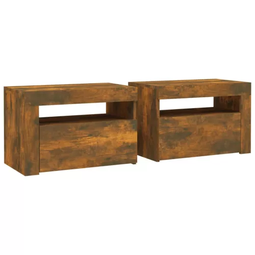 2 db füstös tölgy színű éjjeliszekrény LED-ekkel 60x35x40 cm