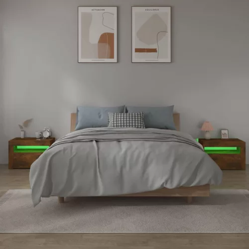 2 db füstös tölgy színű éjjeliszekrény LED-ekkel 60x35x40 cm
