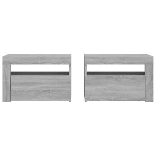 2 db szürke sonoma színű éjjeliszekrény LED-ekkel 60x35x40 cm