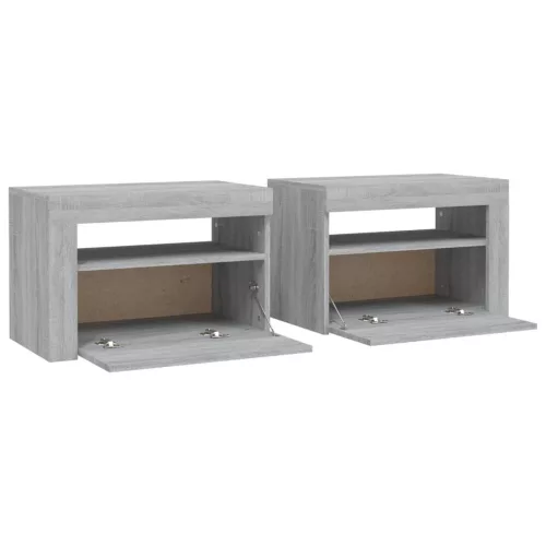 2 db szürke sonoma színű éjjeliszekrény LED-ekkel 60x35x40 cm