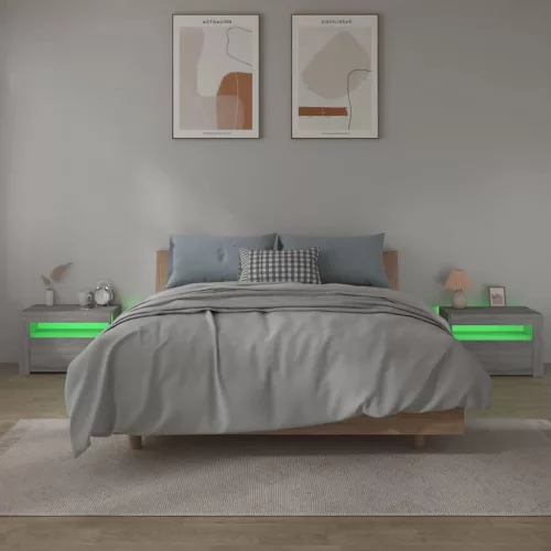 2 db szürke sonoma színű éjjeliszekrény LED-ekkel 60x35x40 cm