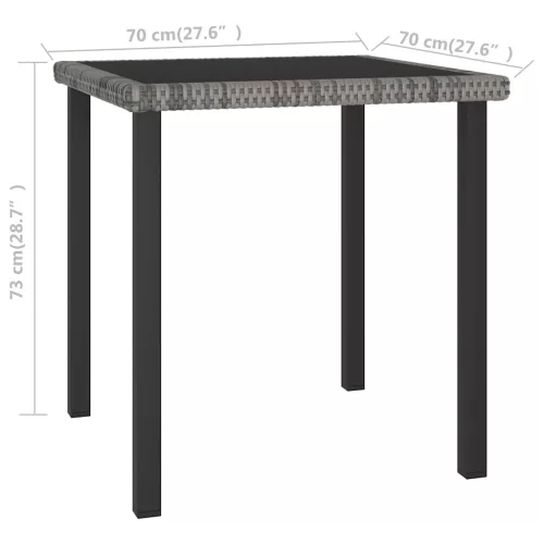Szürke polyrattan kerti étkezőasztal 70 x 70 x 73 cm