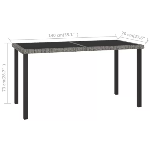 Szürke polyrattan kerti étkezőasztal 140 x 70 x 73 cm