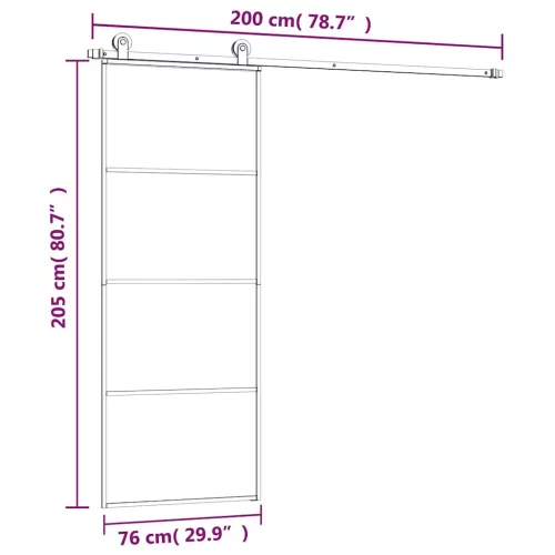 ESG üveg és alumínium tolóajtó fémszerelvény-szettel 76x205 cm