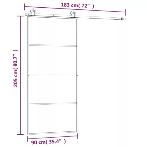 ESG üveg és alumínium tolóajtó fémszerelvény-szettel 90x205 cm