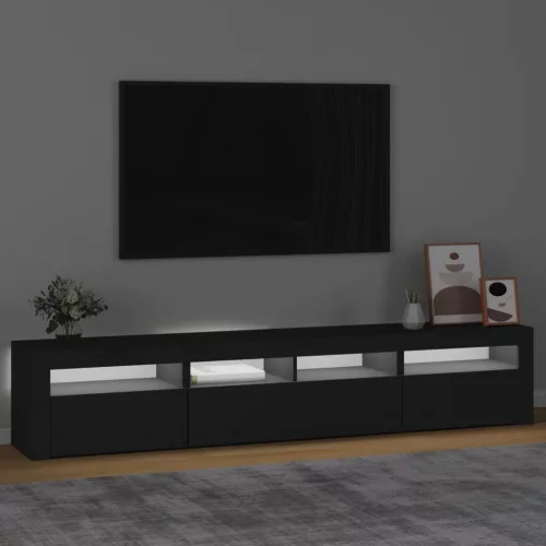 Fekete TV-szekrény LED-világítással 210x35x40 cm
