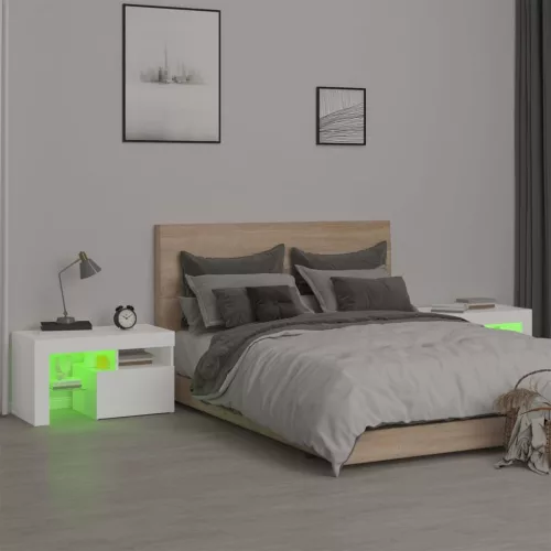 2 db fehér színű LED-lámpás éjjeliszekrény 70x36,5x40 cm