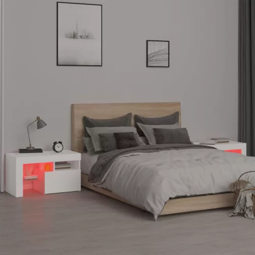2 db fehér színű LED-lámpás éjjeliszekrény 70x36,5x40 cm