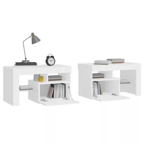 2 db fehér színű LED-lámpás éjjeliszekrény 70x36,5x40 cm